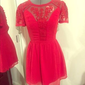Red lace & chiffon lined Kimchi Blue dress. Sz 0.